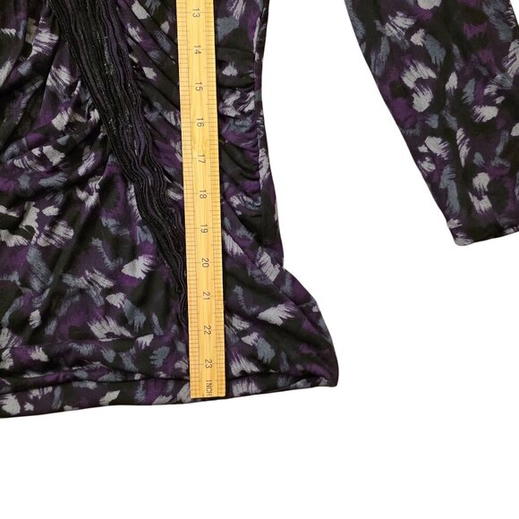 Vintage Classiques Entier Y2K 90s Ruched V-Neck Silk Blend Top Purple Black L - Picture 7 of 8